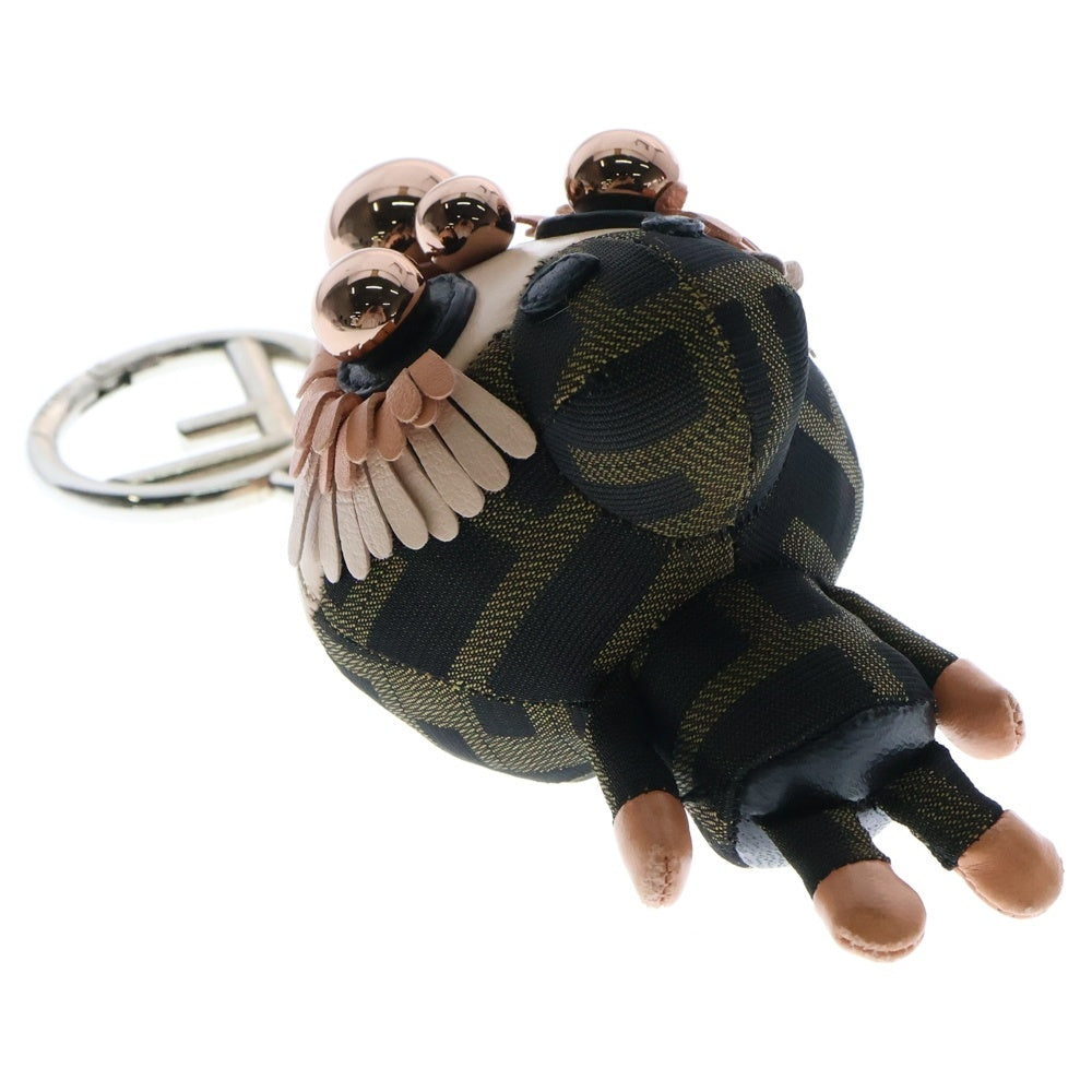 FENDI(フェンディ) ズッカ モンキー バッグチャーム キーホルダー ブラウン×ピンク レザー×キャンバス