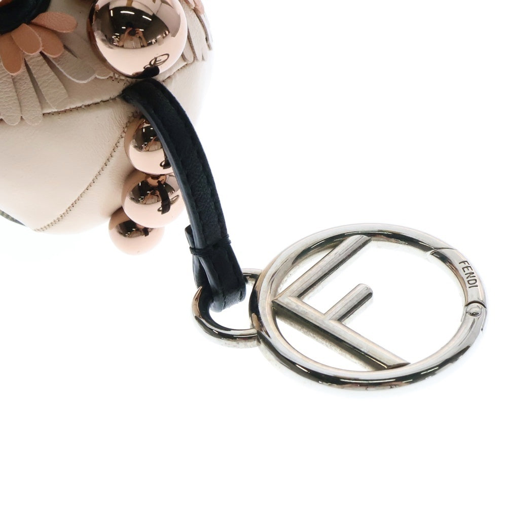 FENDI(フェンディ) ズッカ モンキー バッグチャーム キーホルダー ブラウン×ピンク レザー×キャンバス