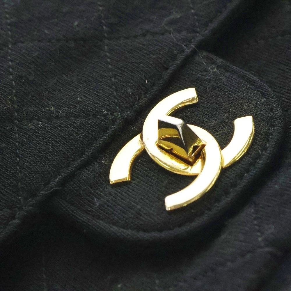 CHANEL(シャネル) マトラッセ ココマーク Wフラップ Wチェーン ショルダーバッグ コットンジャージ チェーンバッグ ブラック ゴールド金具