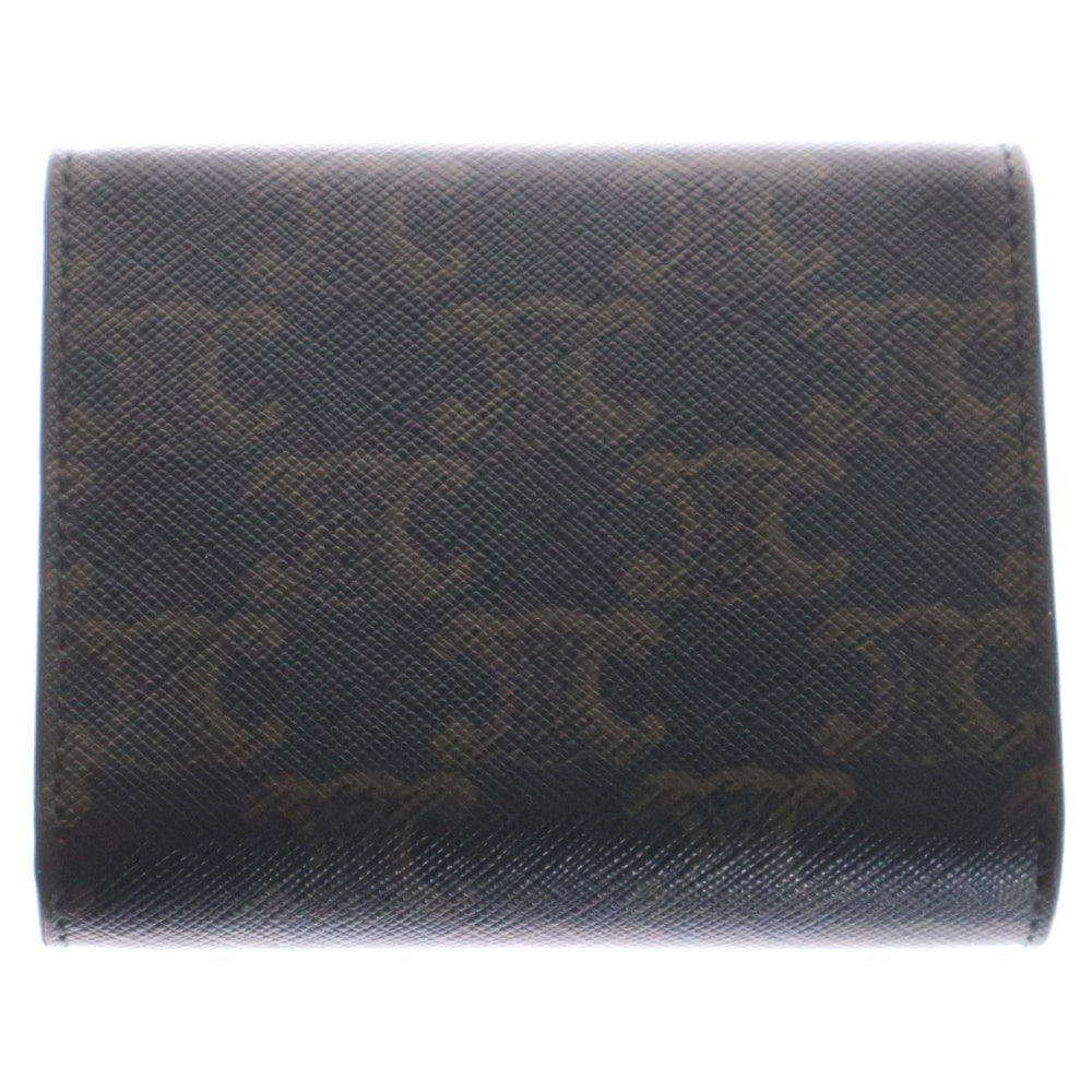 CELINE(セリーヌ) トリオンフ 三つ折り財布 コンパクトウォレット コインケース ゴールド金具 PVC×レザー ブラウン