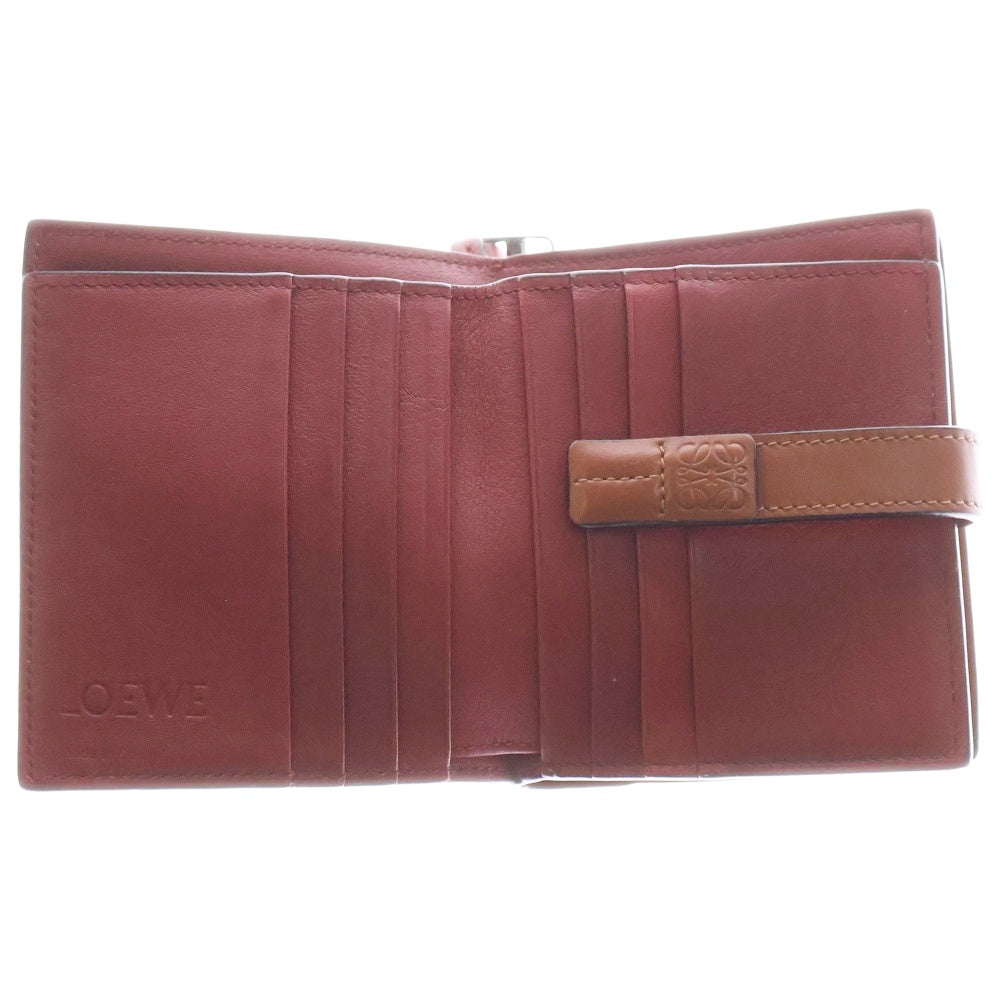 LOEWE(ロエベ) アナグラム 二つ折り財布 コンパクトウォレット シルバー金具 ブラウン レザー