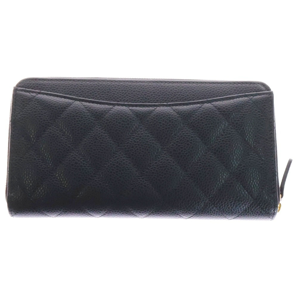 CHANEL(シャネル) マトラッセ クラシック ラウンドジップ キャビアスキン ロングウォレット 長財布 ブラック ゴールド金具 A50097