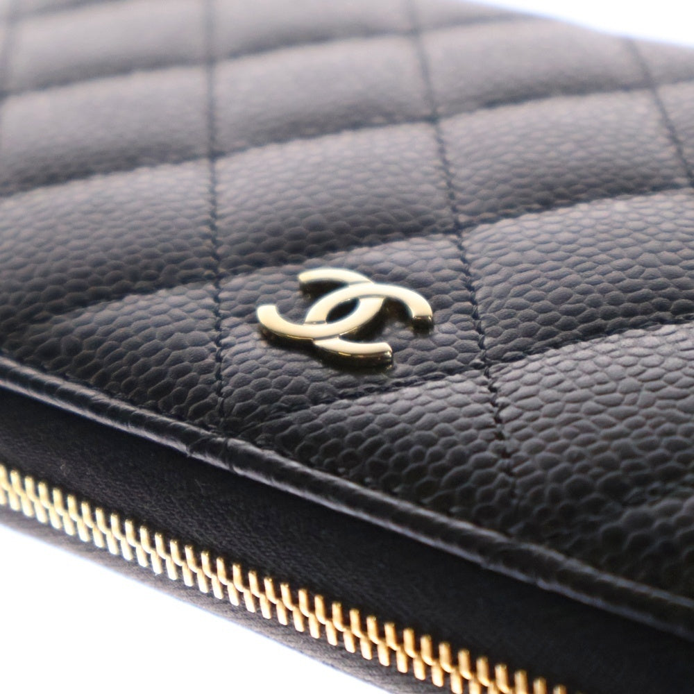 CHANEL(シャネル) マトラッセ クラシック ラウンドジップ キャビアスキン ロングウォレット 長財布 ブラック ゴールド金具 A50097