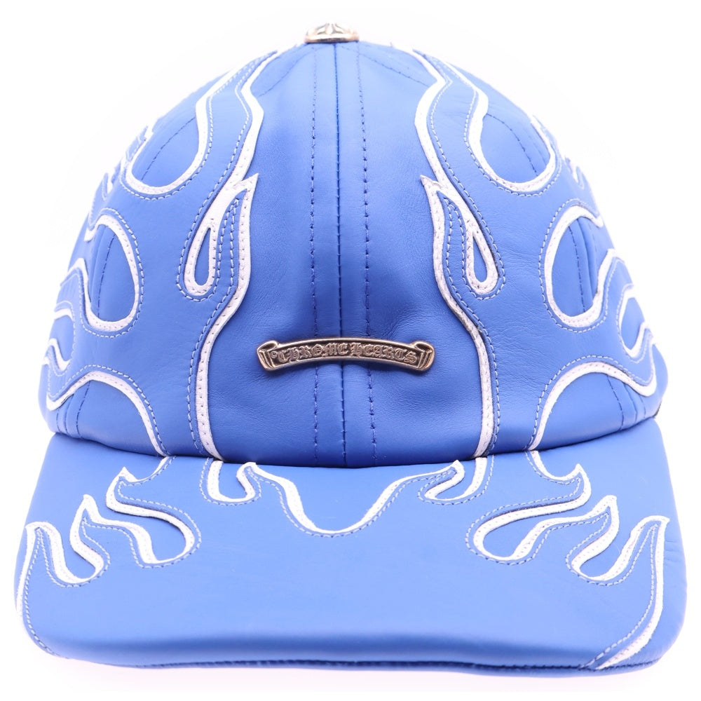 CHROME HEARTS(クロムハーツ) Leather Flame Hat レザーフレイム スクロールラベル キャップ ブルー