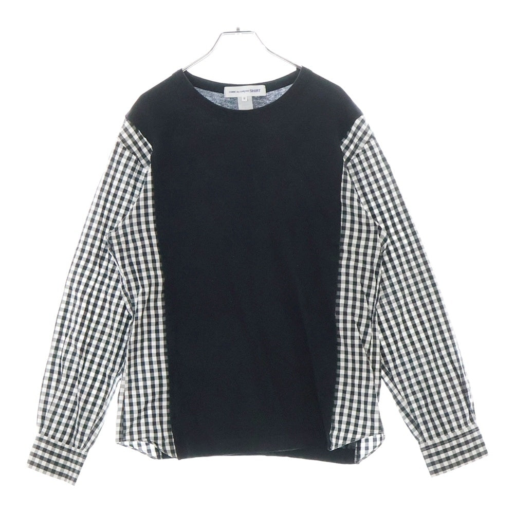 COMME des GARCONS SHIRT(コムデギャルソンシャツ) ギンガムチェック シャツスリーブ 切り替え クルーネック ロングスリーブ 長袖Tシャツ カットソー ブラック W21124