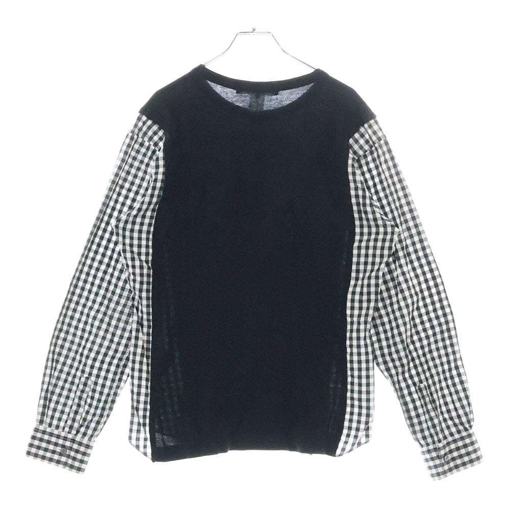 COMME des GARCONS SHIRT(コムデギャルソンシャツ) ギンガムチェック シャツスリーブ 切り替え クルーネック ロングスリーブ 長袖Tシャツ カットソー ブラック W21124