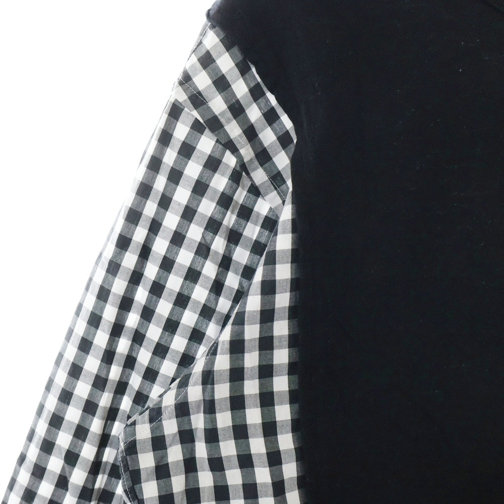 COMME des GARCONS SHIRT(コムデギャルソンシャツ) ギンガムチェック シャツスリーブ 切り替え クルーネック ロングスリーブ 長袖Tシャツ カットソー ブラック W21124