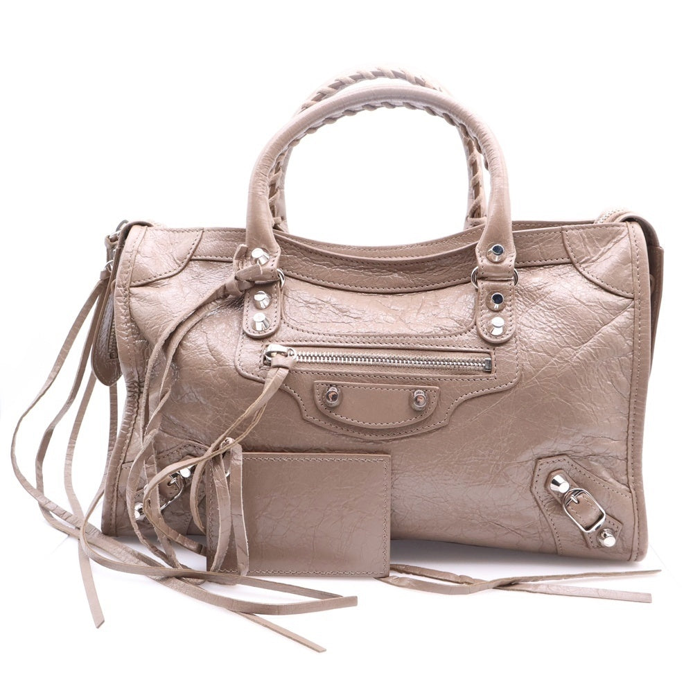 BALENCIAGA(バレンシアガ) ル シティ ハンドバッグ ベージュ シルバー金具 PVC×レザー 431621