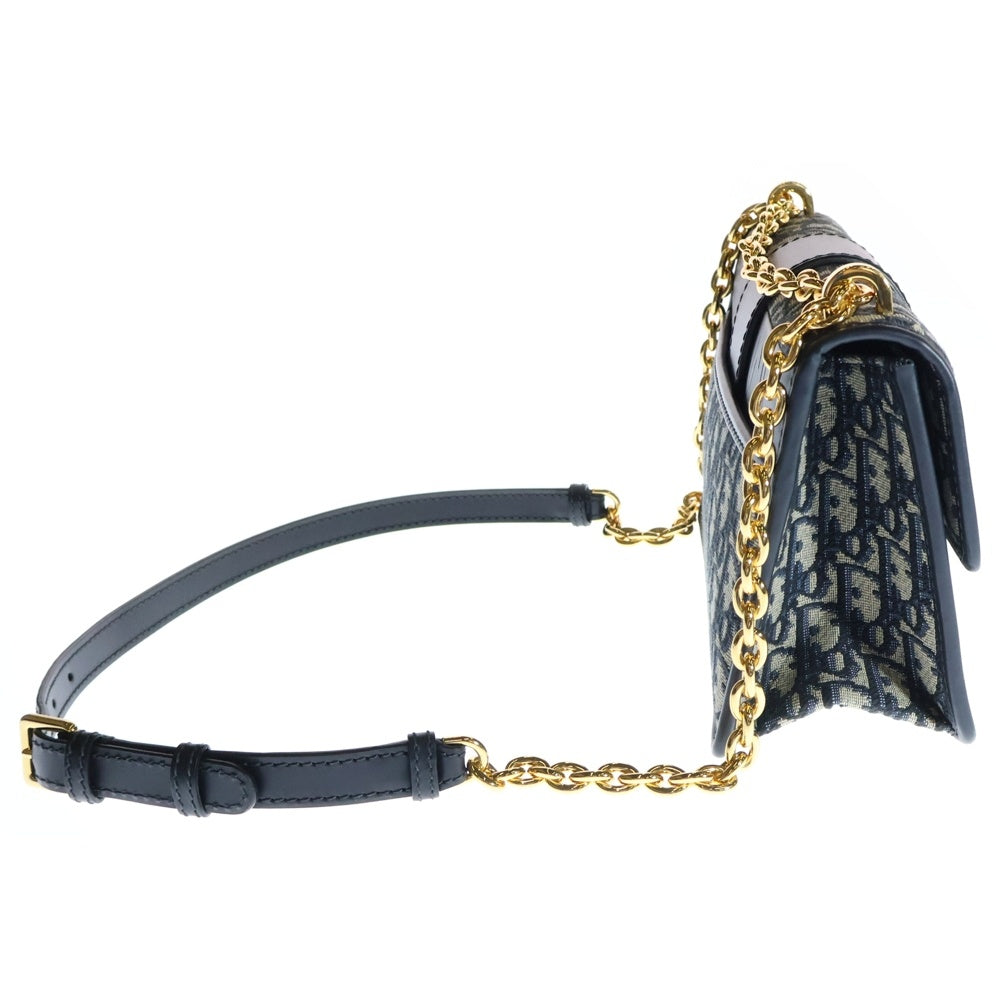 Christian Dior(クリスチャンディオール) オブリーク モンテーニュ30 チェーン ショルダーバッグ ネイビー ジャガード キャンバス×レザー
