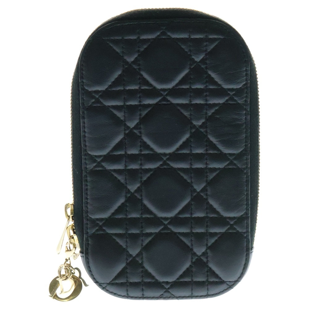 Christian Dior(クリスチャンディオール) レディディオール カナージュ ラムスキン レザー フォンホルダー ポーチ チェーンショルダーバッグ ゴールド金具 ブラック レディース S0872ONMJ_M900