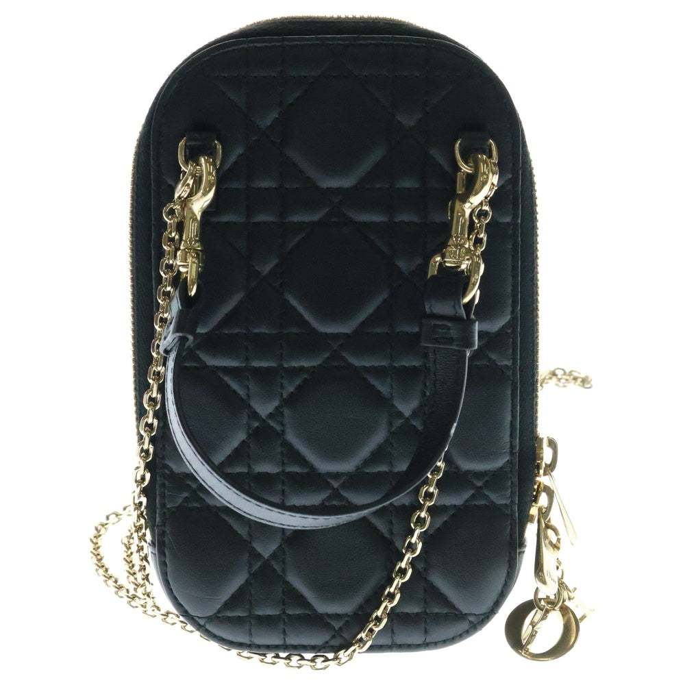 Christian Dior(クリスチャンディオール) レディディオール カナージュ ラムスキン レザー フォンホルダー ポーチ チェーンショルダーバッグ ゴールド金具 ブラック レディース S0872ONMJ_M900