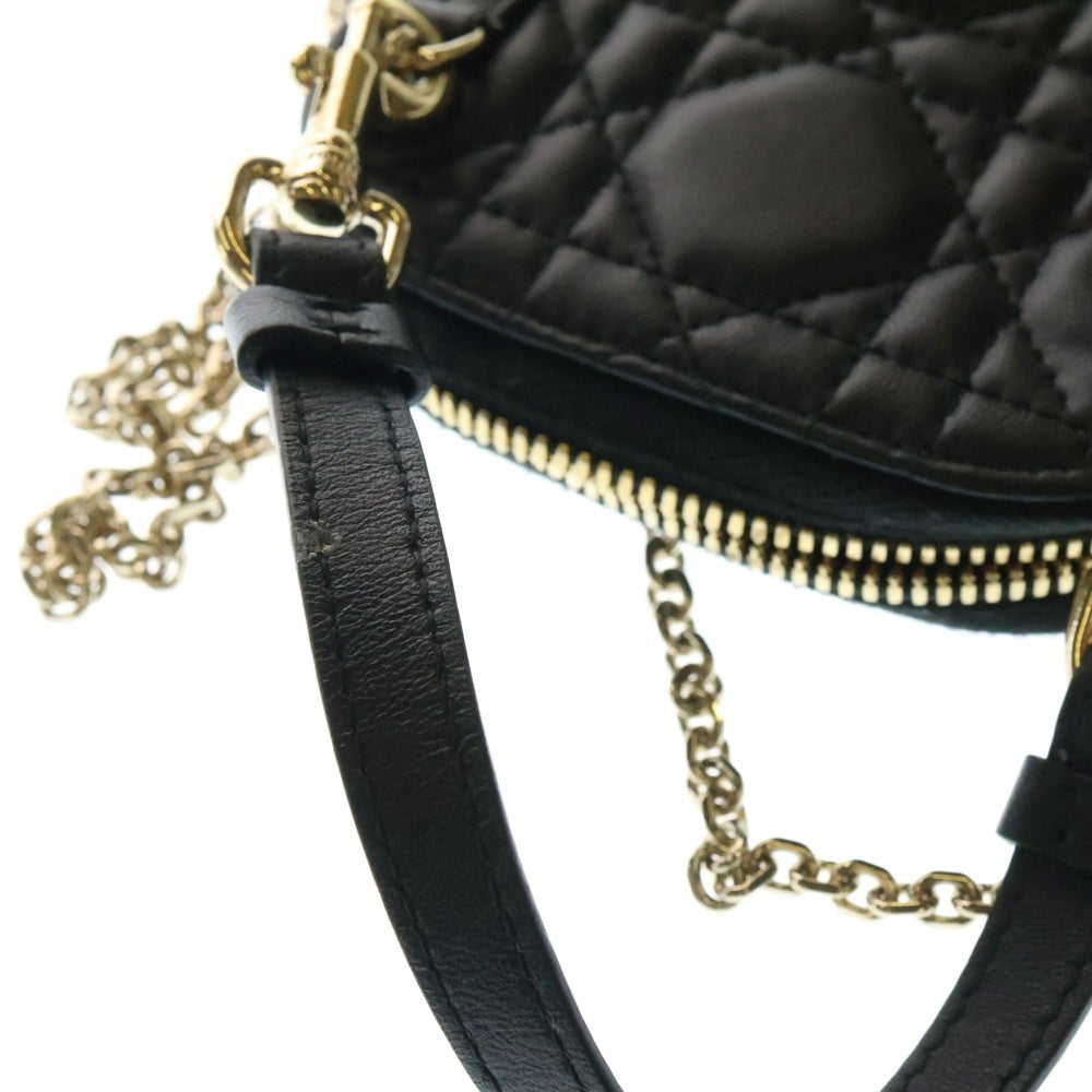 Christian Dior(クリスチャンディオール) レディディオール カナージュ ラムスキン レザー フォンホルダー ポーチ チェーンショルダーバッグ ゴールド金具 ブラック レディース S0872ONMJ_M900