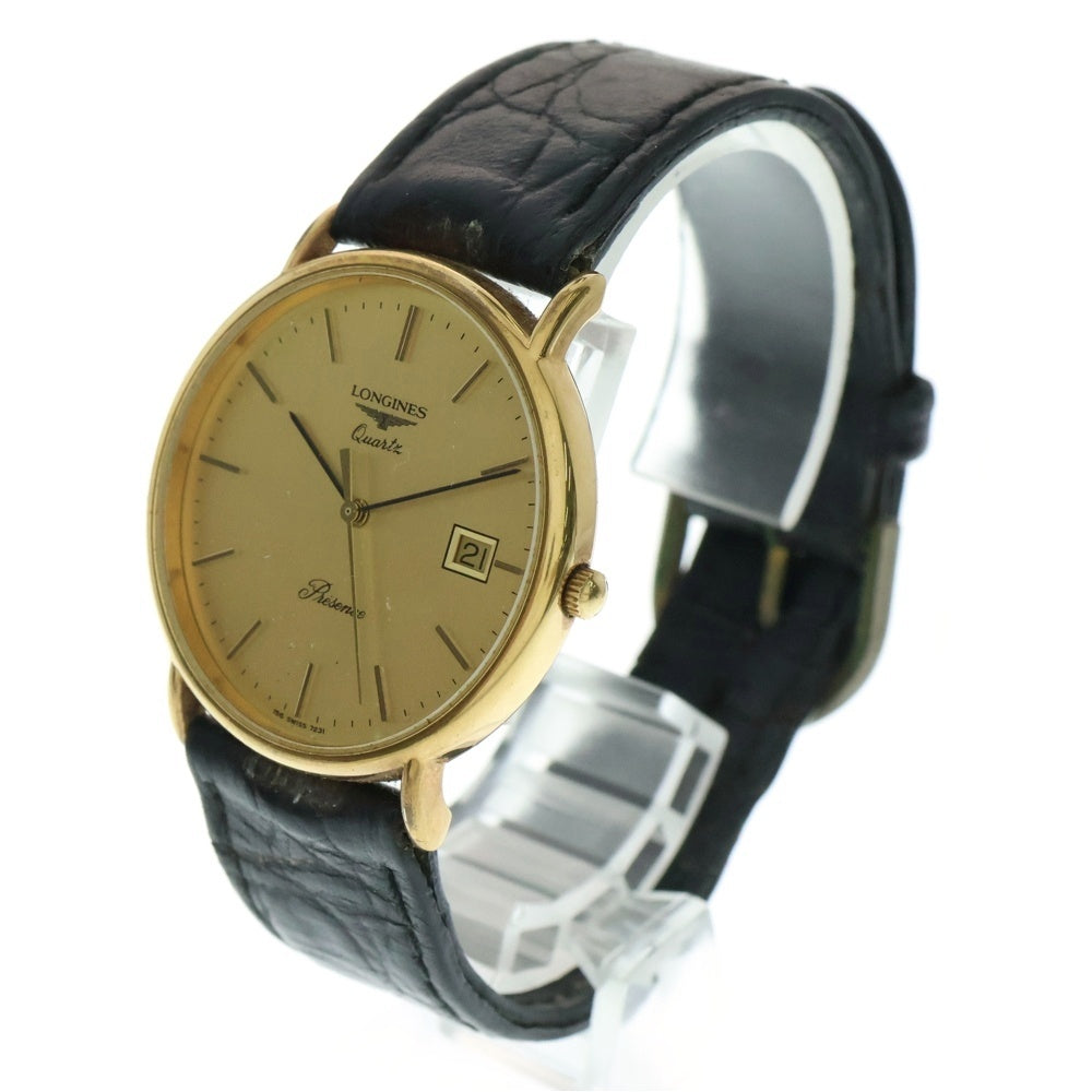 LONGINES(ロンジン) プレゼンス ゴールド文字盤 腕時計 ウォッチ ブラック SS×レザー/QZ L4.720.2