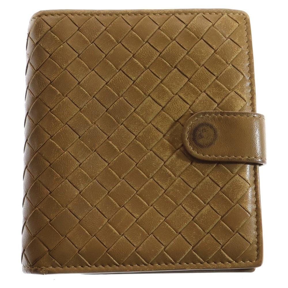 BOTTEGA VENETA(ボッテガヴェネタ) イントレチャート 二つ折り財布 コンパクトウォレット コインケース ブラウン キャメル レザー