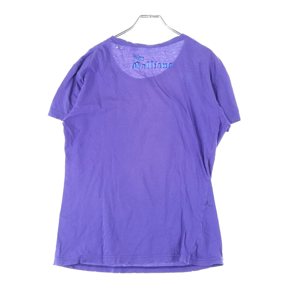 John Galliano(ジョン ガリアーノ) ナポレオン ロゴプリント ダメージ加工 クルーネック 半袖Tシャツ カットソー パープル