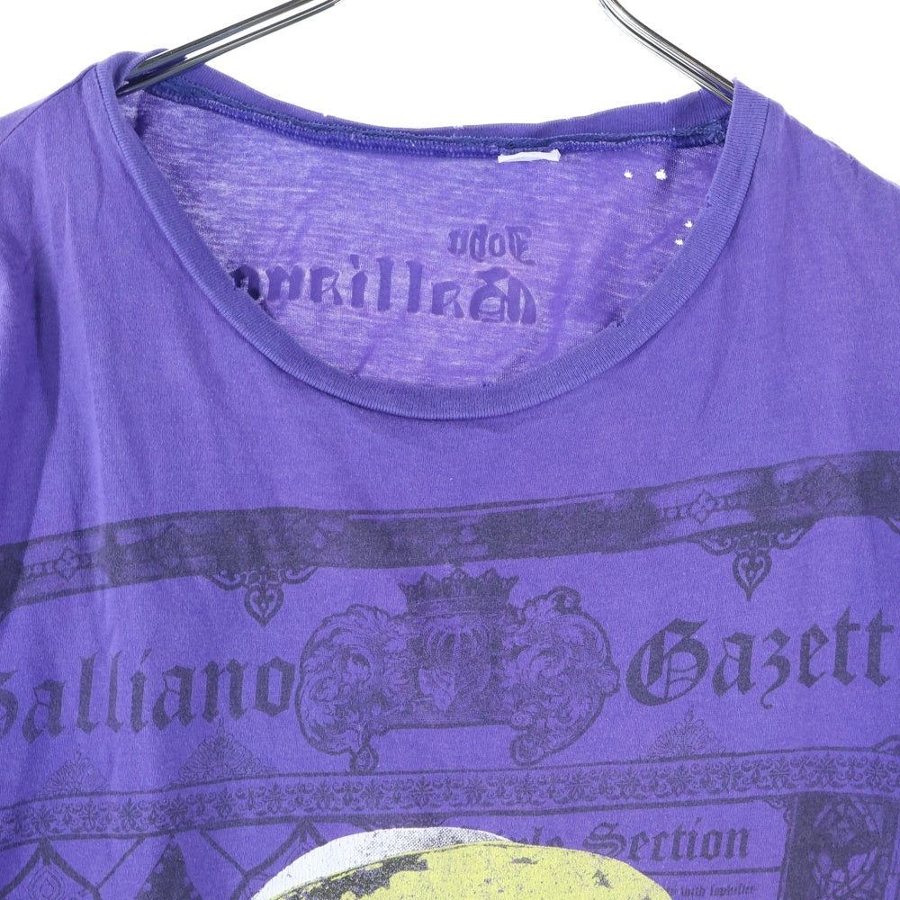 John Galliano(ジョン ガリアーノ) ナポレオン ロゴプリント ダメージ加工 クルーネック 半袖Tシャツ カットソー パープル