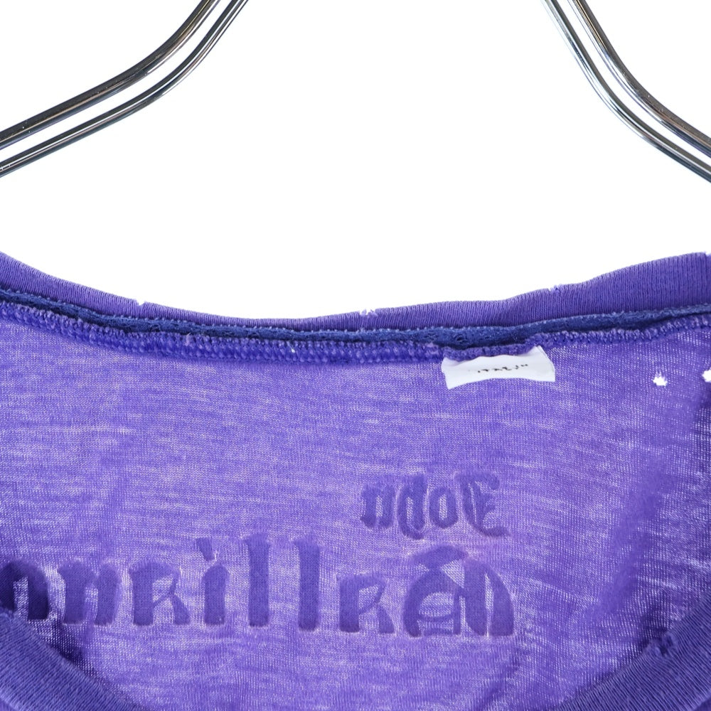 John Galliano(ジョン ガリアーノ) ナポレオン ロゴプリント ダメージ加工 クルーネック 半袖Tシャツ カットソー パープル