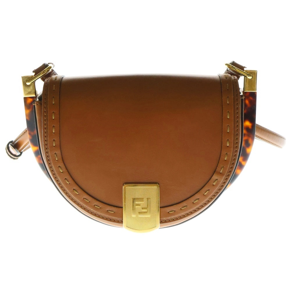 FENDI(フェンディ) ムーンライト FFロゴプレート レザー ショルダーバッグ ゴールド金具 ブラウン 8BT346