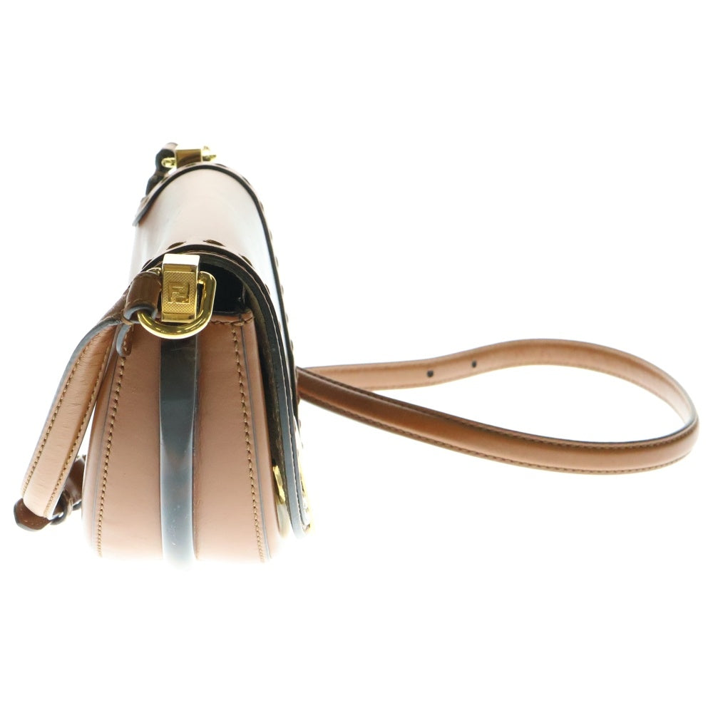 FENDI(フェンディ) ムーンライト FFロゴプレート レザー ショルダーバッグ ゴールド金具 ブラウン 8BT346