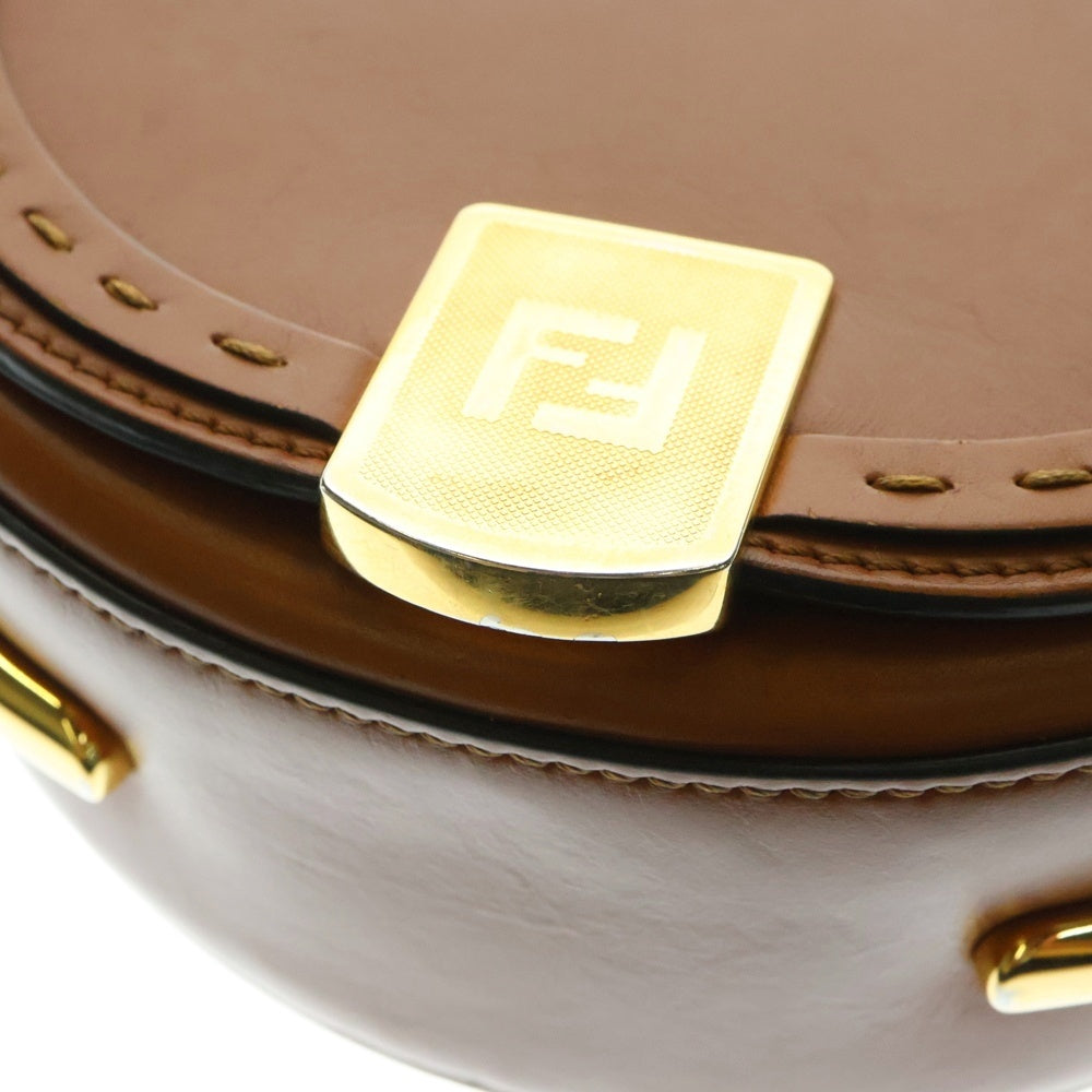 FENDI(フェンディ) ムーンライト FFロゴプレート レザー ショルダーバッグ ゴールド金具 ブラウン 8BT346