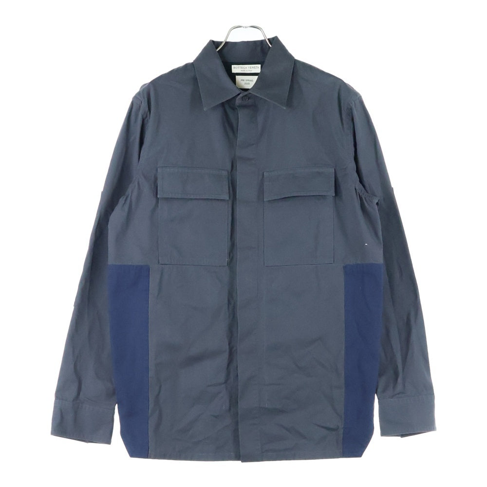 BOTTEGA VENETA(ボッテガヴェネタ) PRE SPRING 2020 Panelled Cotton Overshirt パネールド コットン オーバー長袖シャツ グレー×ネイビー 611353 VKJ40