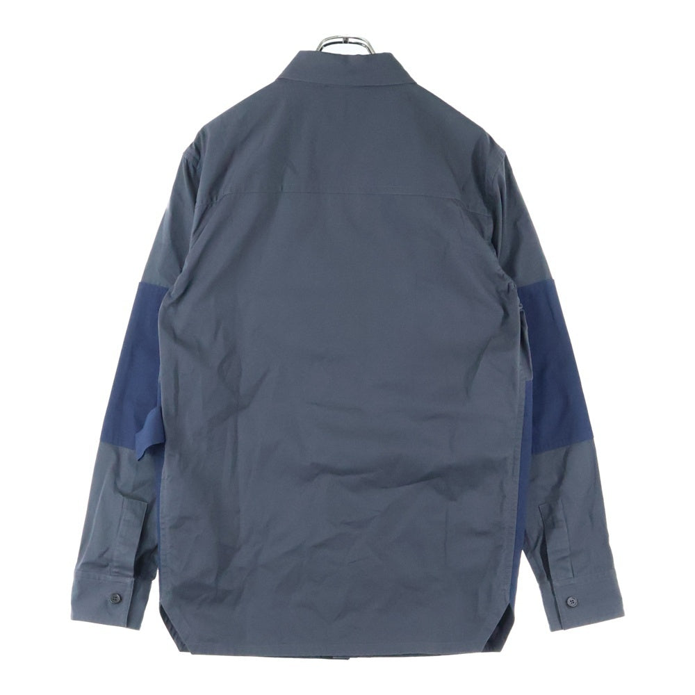 BOTTEGA VENETA(ボッテガヴェネタ) PRE SPRING 2020 Panelled Cotton Overshirt パネールド コットン オーバー長袖シャツ グレー×ネイビー 611353 VKJ40