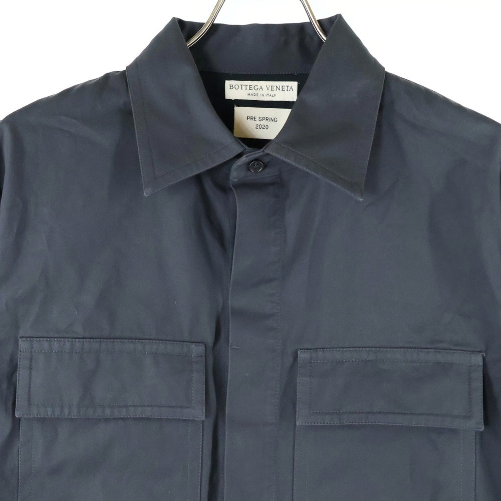 BOTTEGA VENETA(ボッテガヴェネタ) PRE SPRING 2020 Panelled Cotton Overshirt パネールド コットン オーバー長袖シャツ グレー×ネイビー 611353 VKJ40