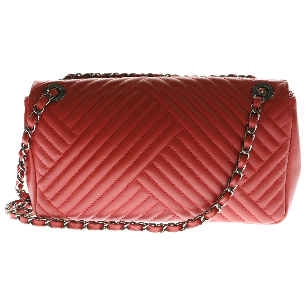 CHANEL(シャネル) ココマーク ラムスキン Vステッチチェーンレザーショルダーバッグ レッド レディース