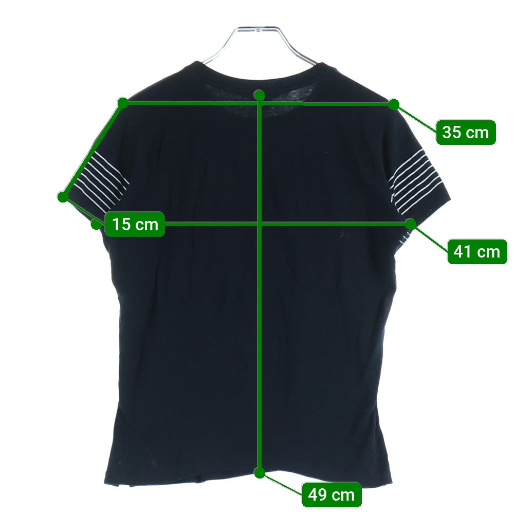 LOUIS VUITTON(ルイヴィトン) 08SS ロゴ刺繍 ボーダープリント ショルダーボタンデザイン クルーネック 半袖Tシャツ カットソー ブラック レディース RW081W WMTS09JBC