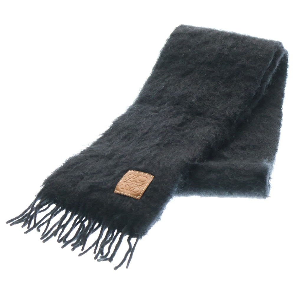 LOEWE(ロエベ) レザーパッチ アナグラム モヘア マフラー ブラック