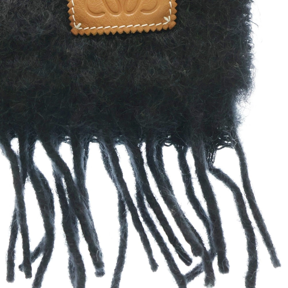 LOEWE(ロエベ) レザーパッチ アナグラム モヘア マフラー ブラック