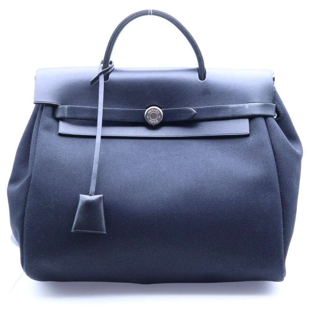 HERMES(エルメス) エールバッグPM ハンドバッグ バックパック リュックサック ブラック トワルアッシュ×ボックスカーフ シルバー金具 □D刻印