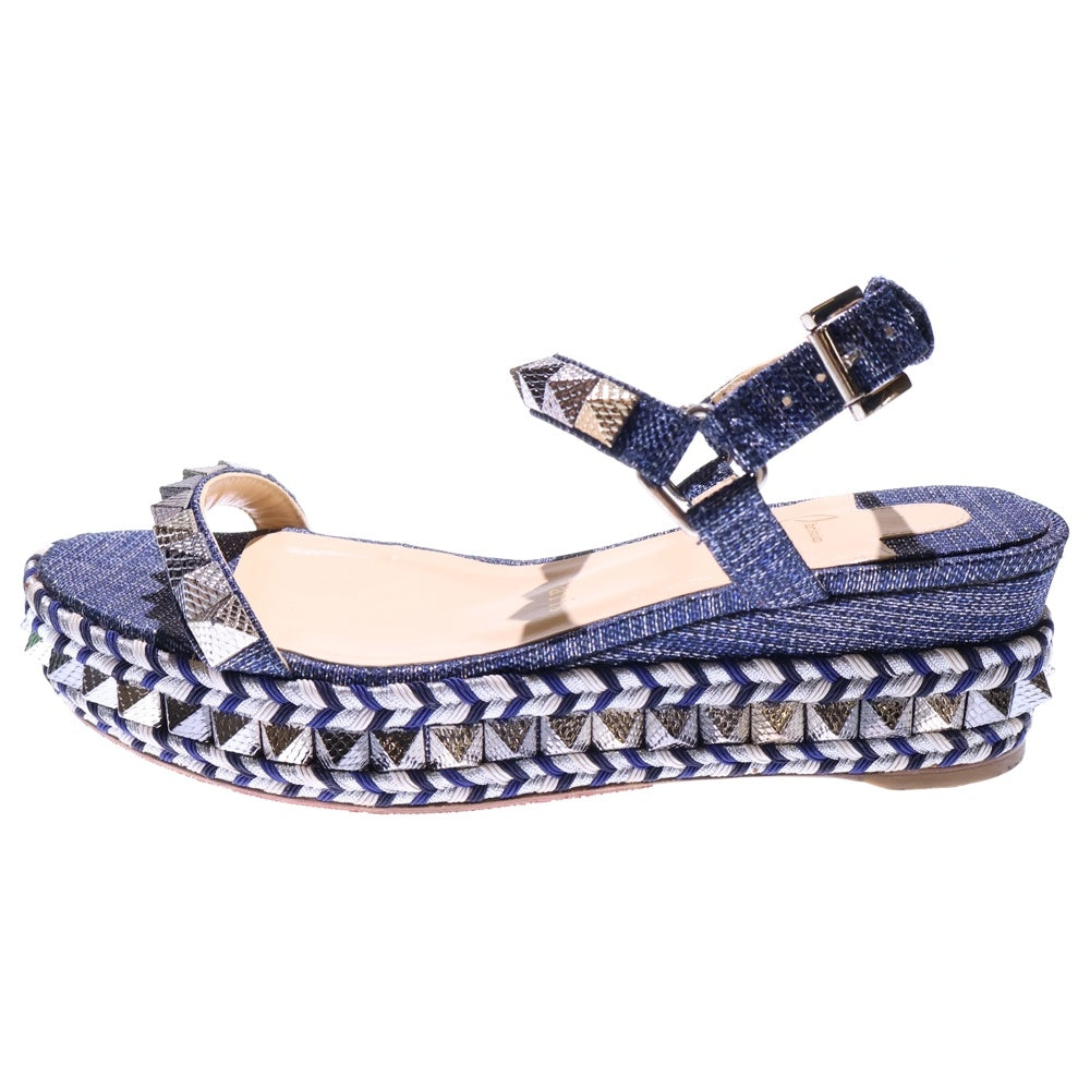 CHRISTIAN LOUBOUTIN(クリスチャンルブタン) スタッズ サンダル 編み込み ネイビー レザー 靴