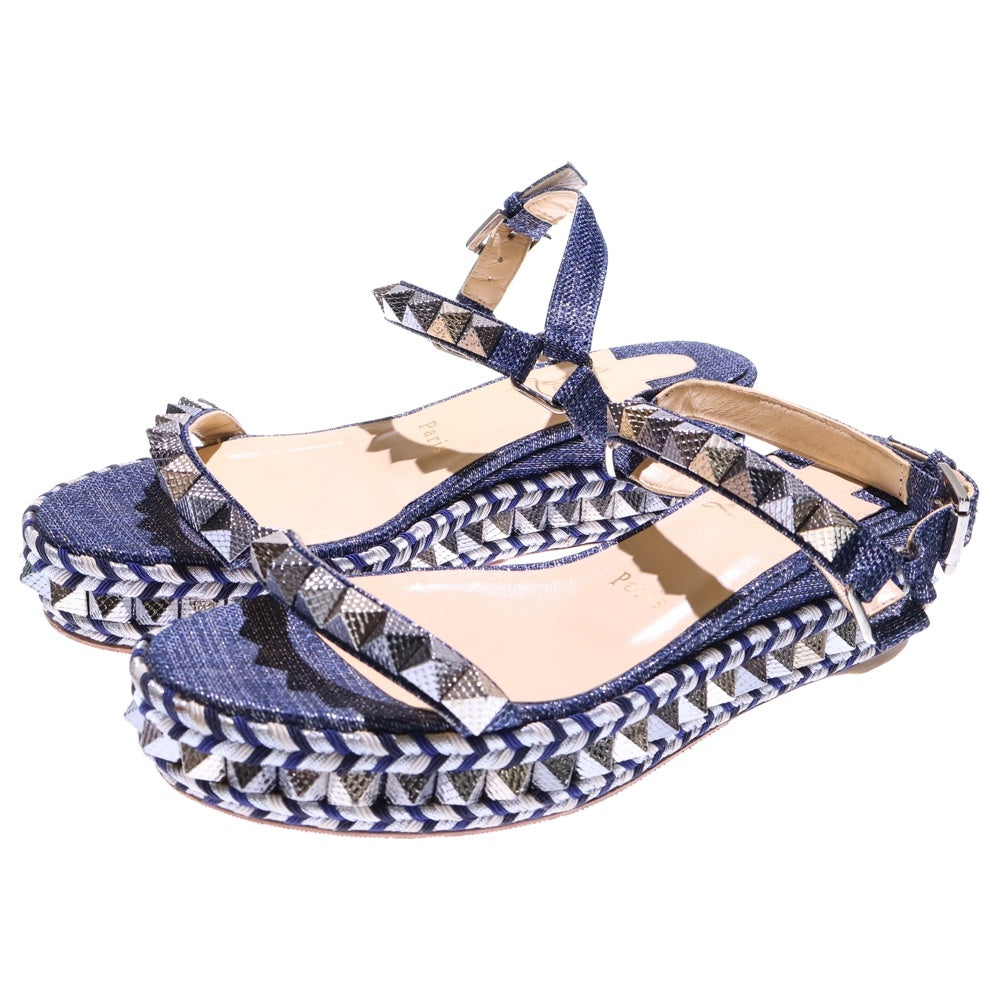 CHRISTIAN LOUBOUTIN(クリスチャンルブタン) スタッズ サンダル 編み込み ネイビー レザー 靴