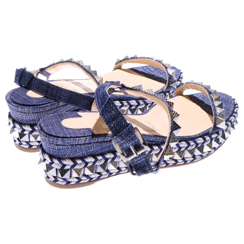 CHRISTIAN LOUBOUTIN(クリスチャンルブタン) スタッズ サンダル 編み込み ネイビー レザー 靴