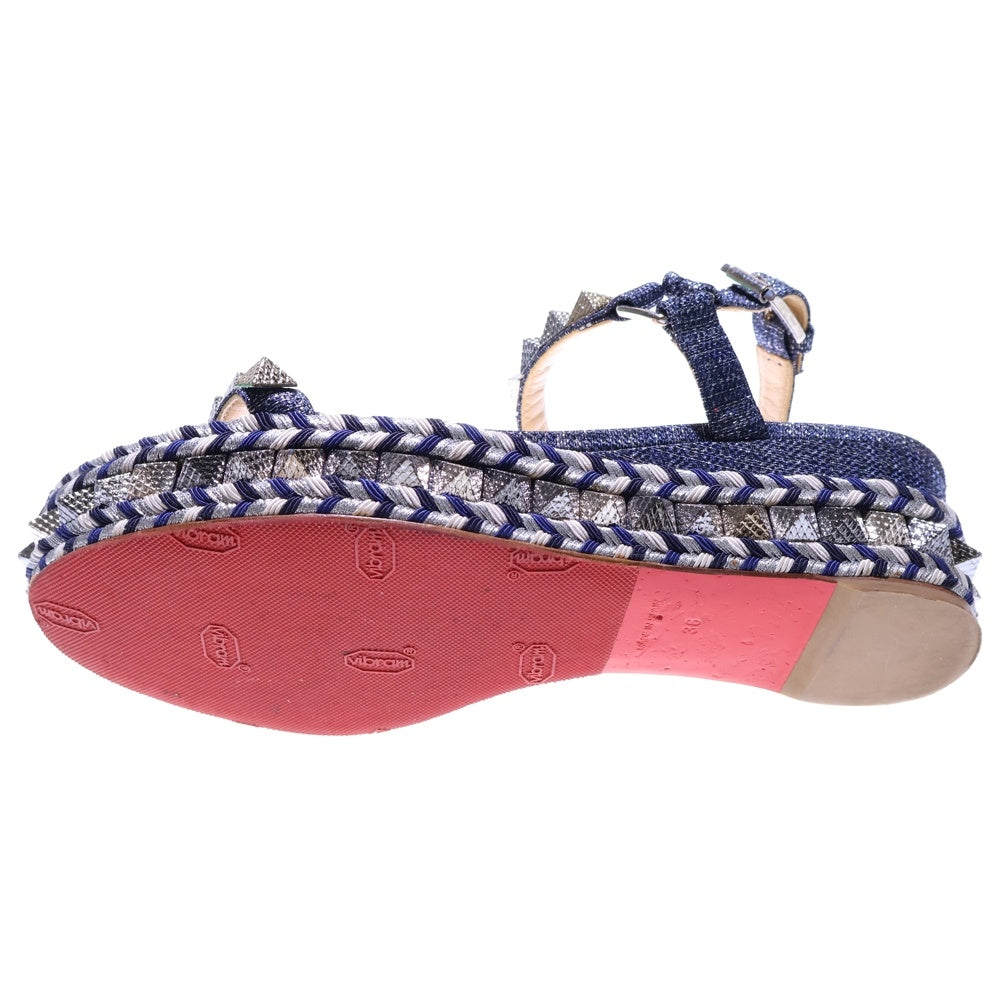 CHRISTIAN LOUBOUTIN(クリスチャンルブタン) スタッズ サンダル 編み込み ネイビー レザー 靴