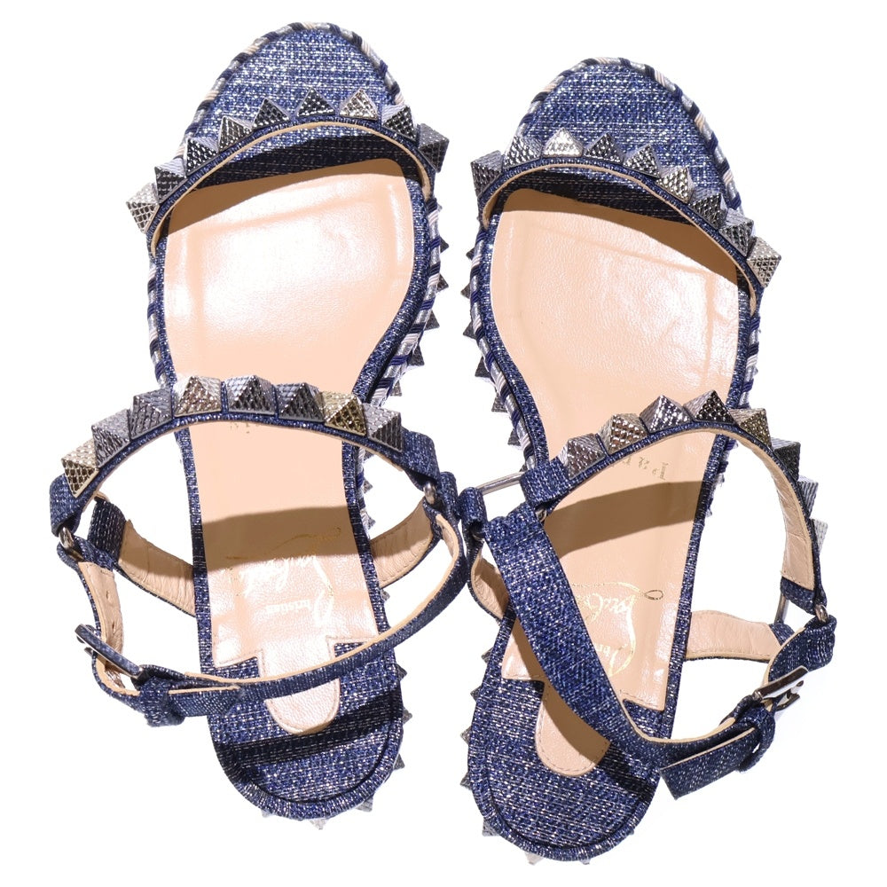 CHRISTIAN LOUBOUTIN(クリスチャンルブタン) スタッズ サンダル 編み込み ネイビー レザー 靴