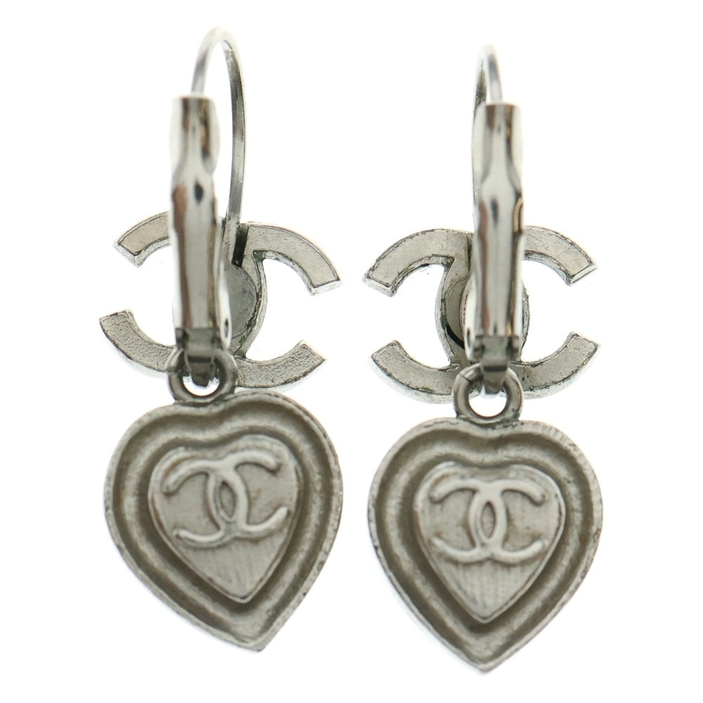 CHANEL(シャネル) ココマーク ラインストーン付ハートピアス シルバー 04A