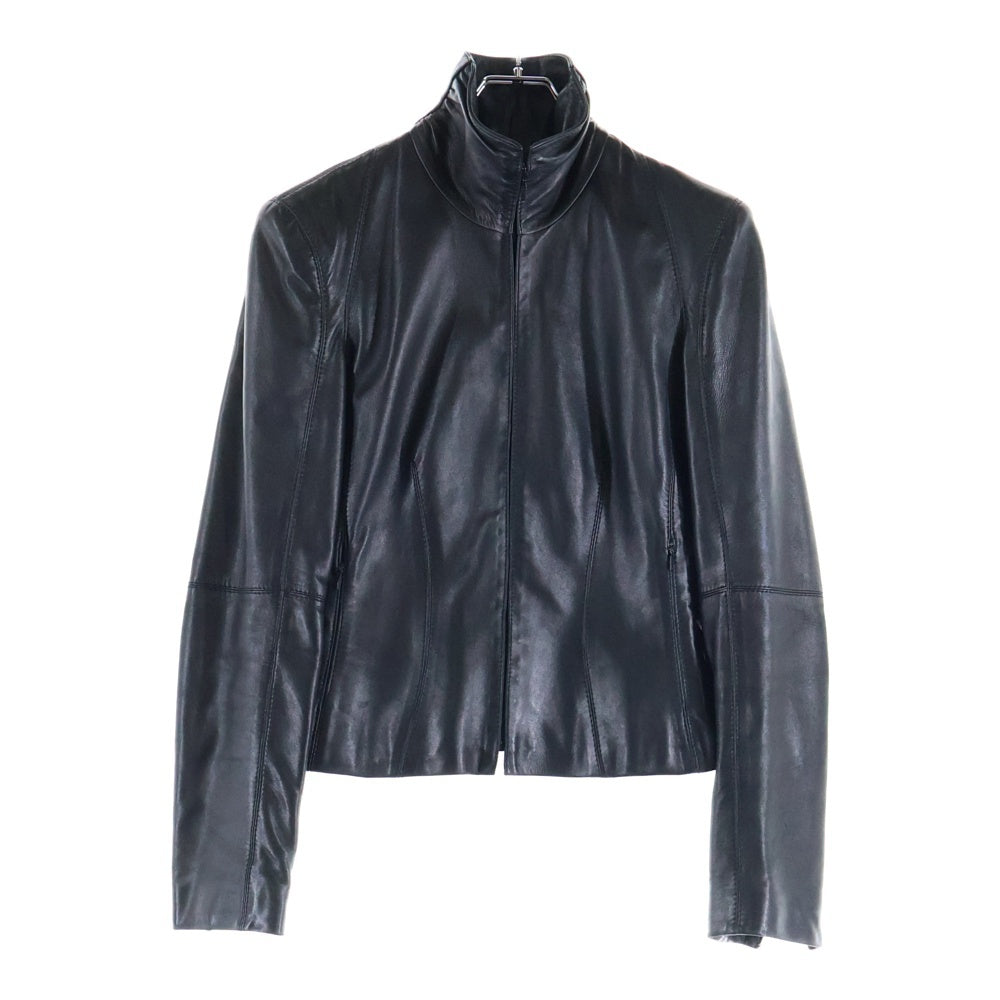 LOEWE(ロエベ) ラムレザー スタンドカラー ジップアップ シングルライダース ジャケット ブラック