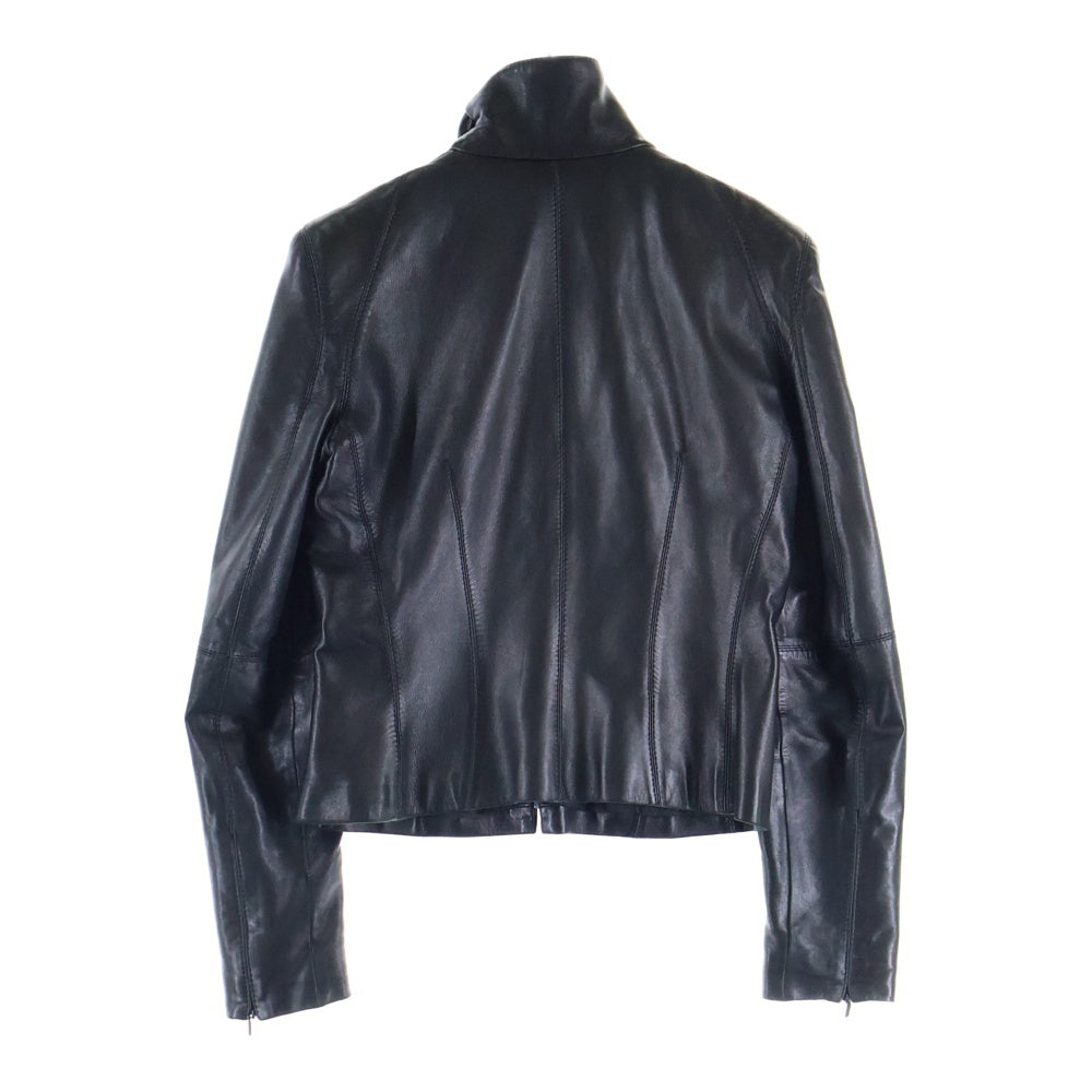 LOEWE(ロエベ) ラムレザー スタンドカラー ジップアップ シングルライダース ジャケット ブラック