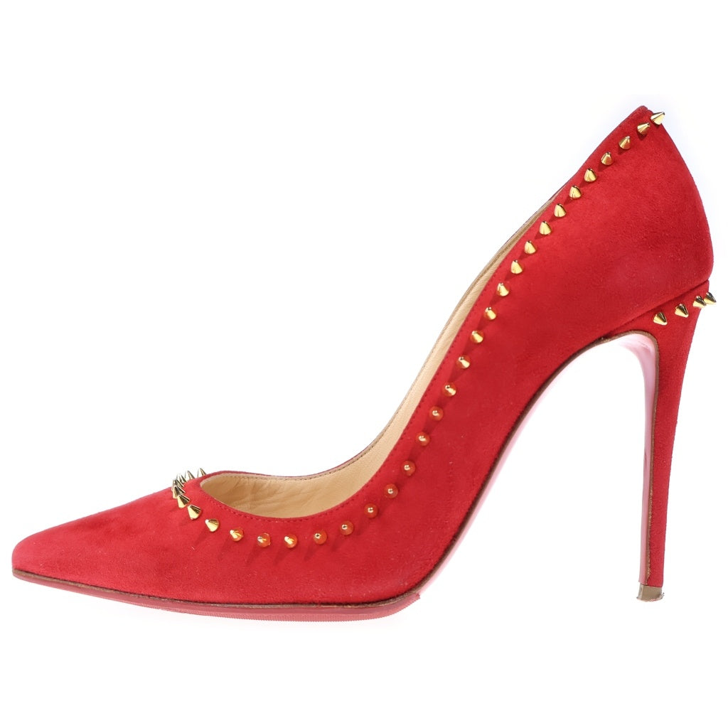 CHRISTIAN LOUBOUTIN(クリスチャンルブタン) スパイクスタッズ スエードレザー ヒール パンプス シューズ レッド レディース