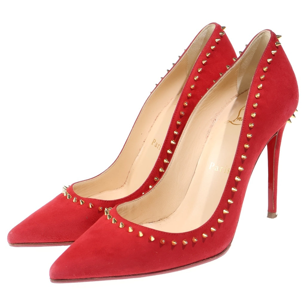 CHRISTIAN LOUBOUTIN(クリスチャンルブタン) スパイクスタッズ スエードレザー ヒール パンプス シューズ レッド レディース