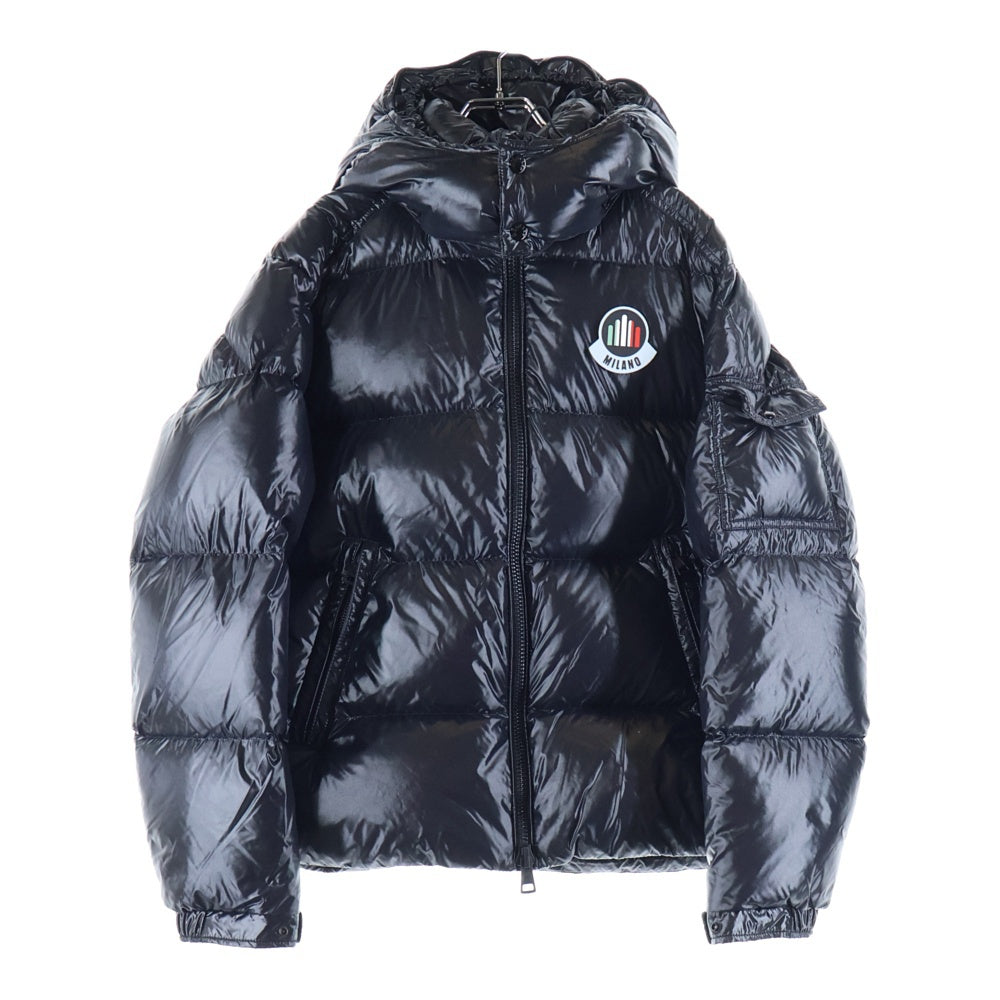 MONCLER(モンクレール) 21AW ASPIN アスピン MILANO ラバーワッペン バックロゴ フーデッド ジップアップ ダウンジャケット ブラック G209X1A00003 68950
