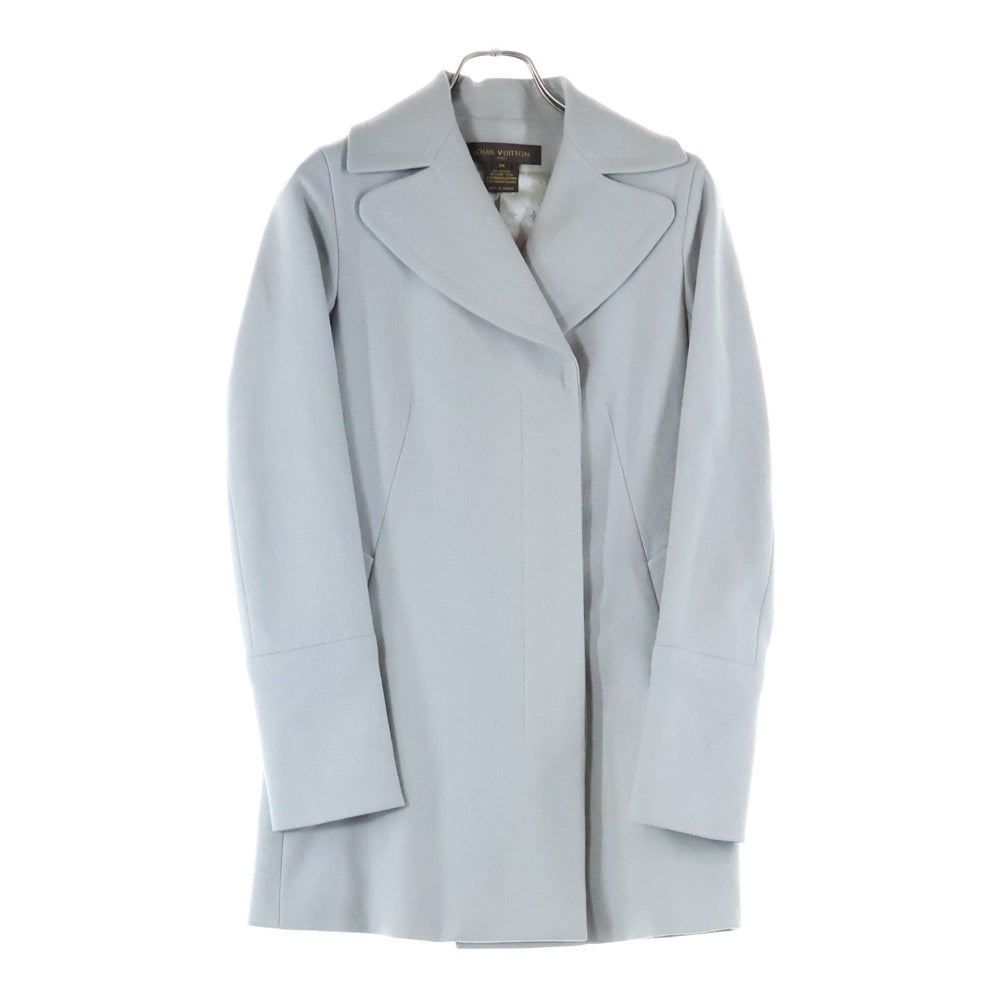 LOUIS VUITTON(ルイヴィトン) 裏地モノグラム総柄 カシミヤ ウール混 アンゴラ メルトン ダブルブレスト ピーコート グレー レディース
