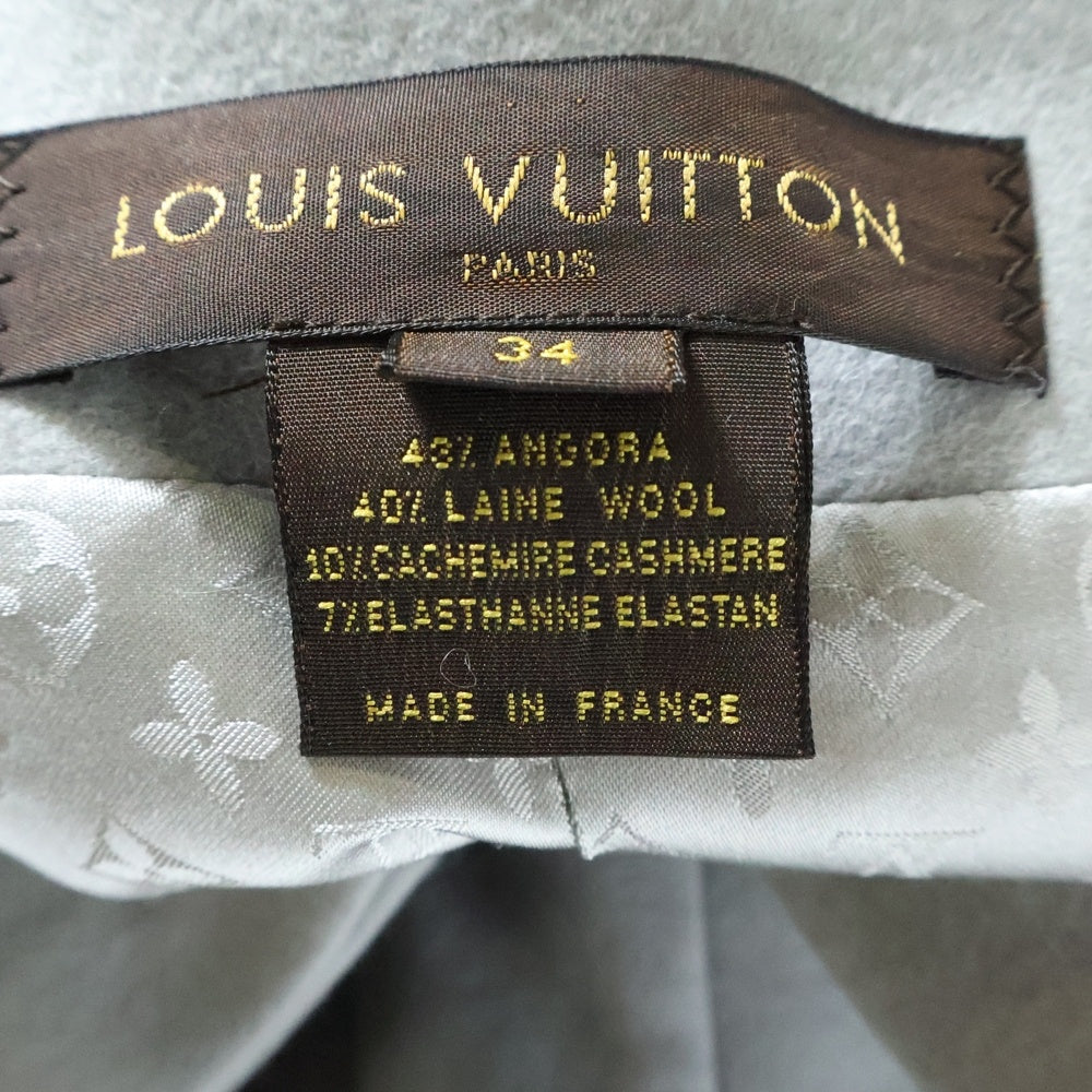 LOUIS VUITTON(ルイヴィトン) 裏地モノグラム総柄 カシミヤ ウール混 アンゴラ メルトン ダブルブレスト ピーコート グレー レディース
