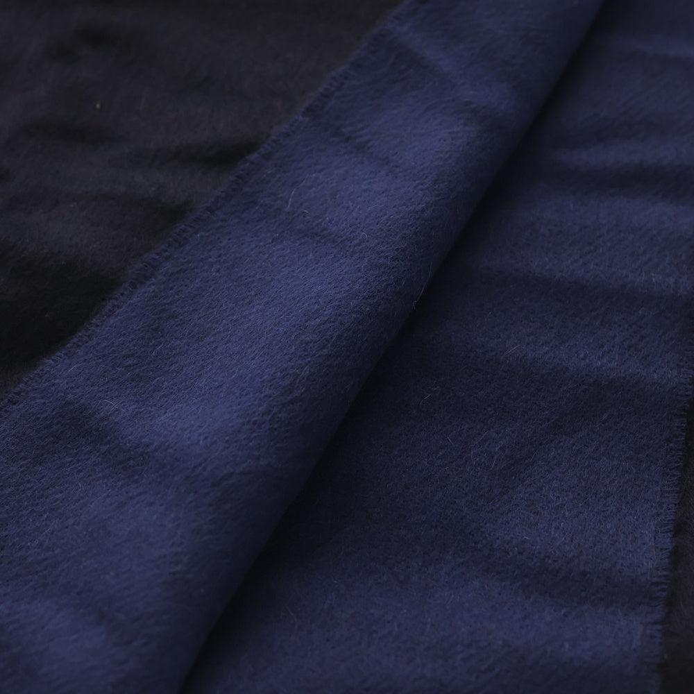 HERMES(エルメス) レクトヴェルソ ロゴ刺繍 フリンジ マフラー ネイビー カシミア レディース