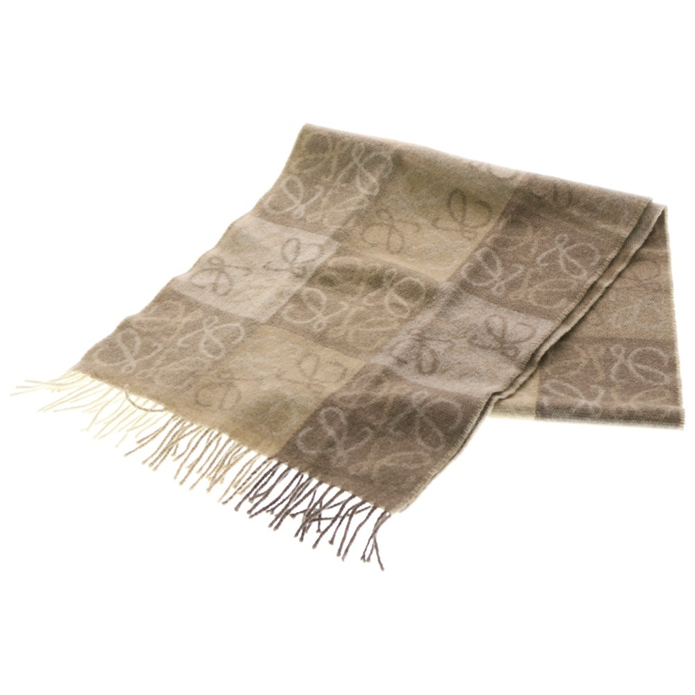 LOEWE(ロエベ) アナグラムロゴ ジャガード 総柄 カシミヤ混 ウール フリンジ マフラー ベージュ