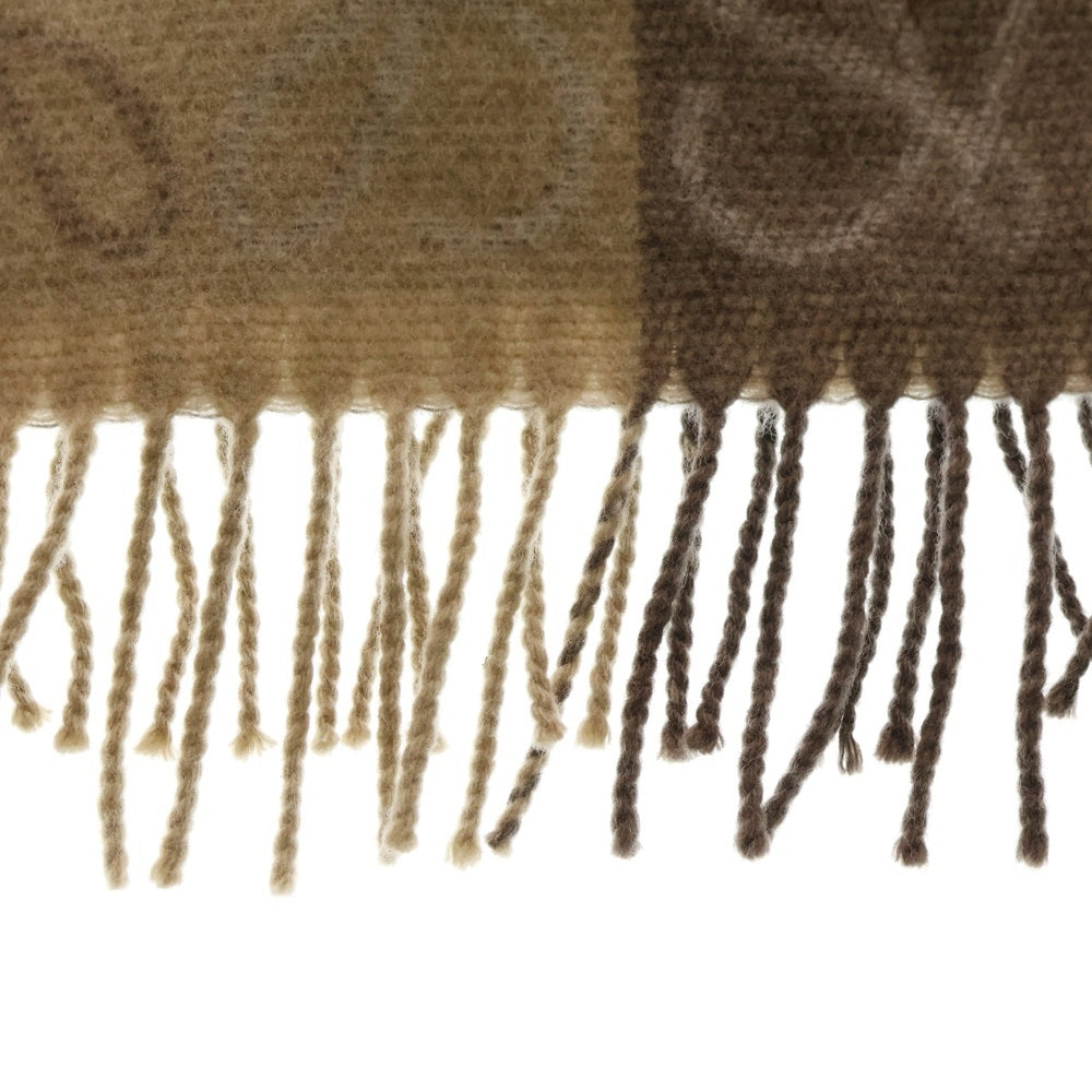 LOEWE(ロエベ) アナグラムロゴ ジャガード 総柄 カシミヤ混 ウール フリンジ マフラー ベージュ