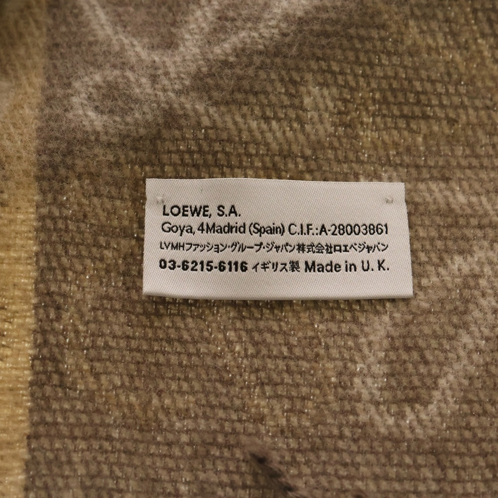 LOEWE(ロエベ) アナグラムロゴ ジャガード 総柄 カシミヤ混 ウール フリンジ マフラー ベージュ