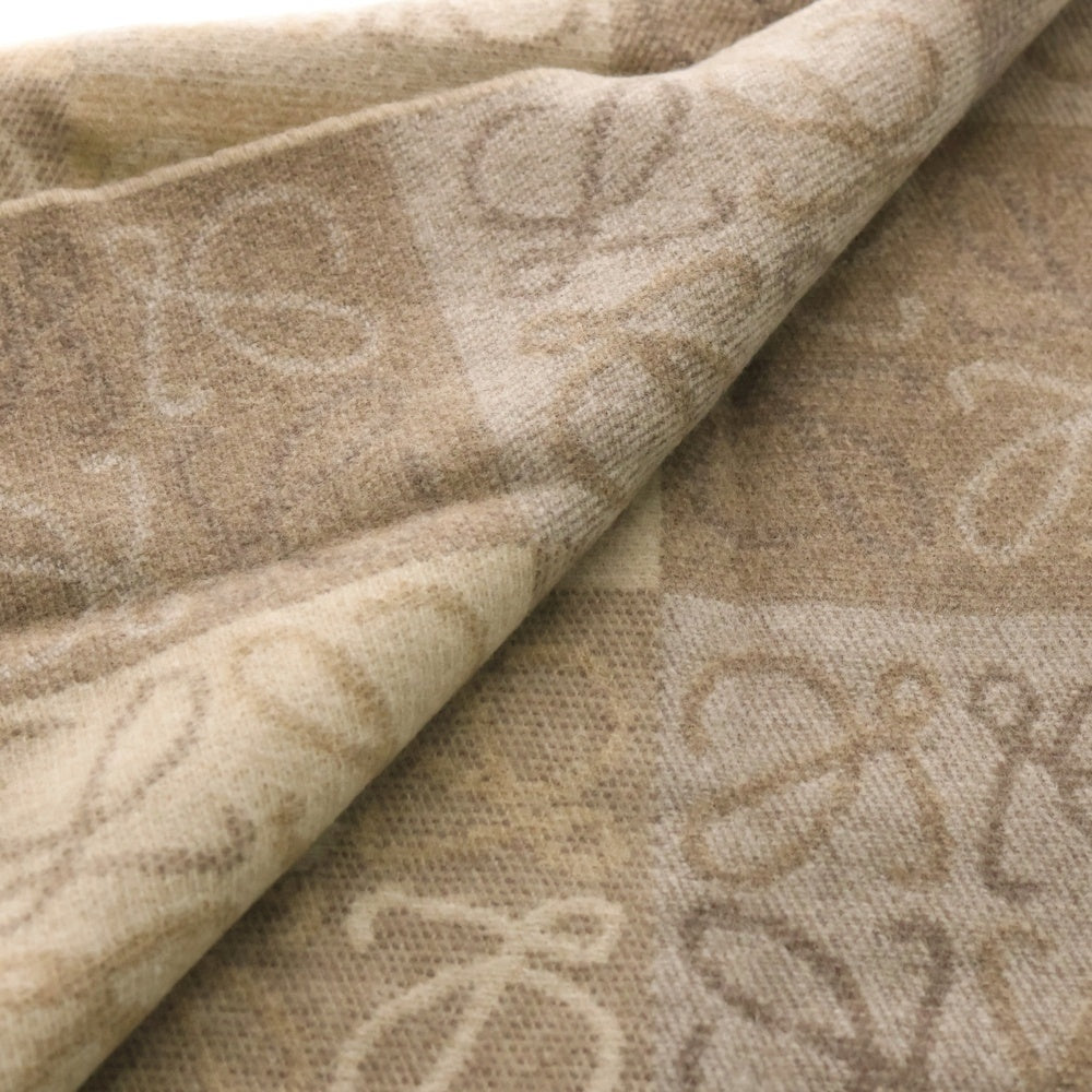 LOEWE(ロエベ) アナグラムロゴ ジャガード 総柄 カシミヤ混 ウール フリンジ マフラー ベージュ